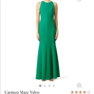Carmen Marc Valvo Emerald Crepe Cutaway Gown